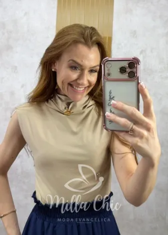 Milla Chic - Blusa Raika em poliamida - Azul Marinho (cópia)