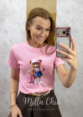 Milla Chic - Blusa Ursinha Bella - Rosa