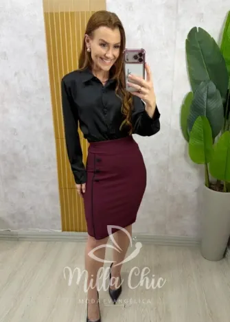 Milla Chic - Camisa Agnes em cetim - Preta