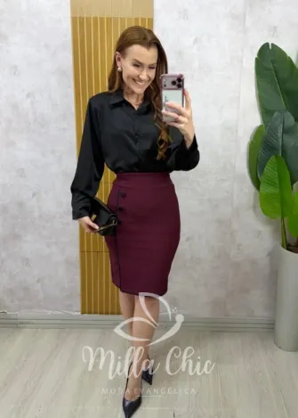 Milla Chic - Camisa Agnes em cetim - Preta