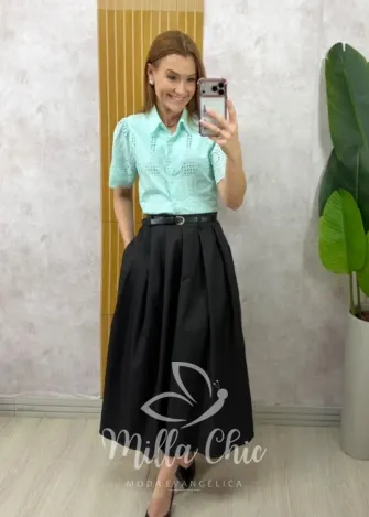 Milla Chic - Camisa Joice em Lesie algodão - Verde