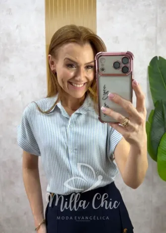 Milla Chic - Camisa Mayara em Viscolinho - Azul