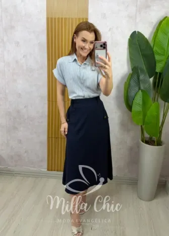 Milla Chic - Camisa Mayara em Viscolinho - Azul