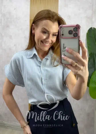Milla Chic - Camisa Mayara em Viscolinho - Azul