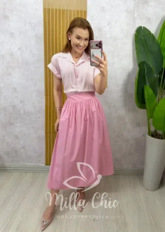 Milla Chic - Camisa Mayara em Viscolinho - Rosa