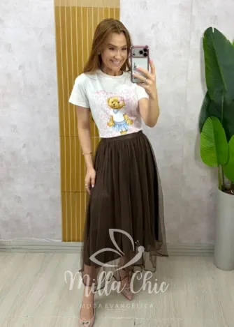 Milla Chic - Saia Carlota em tule - Marrom