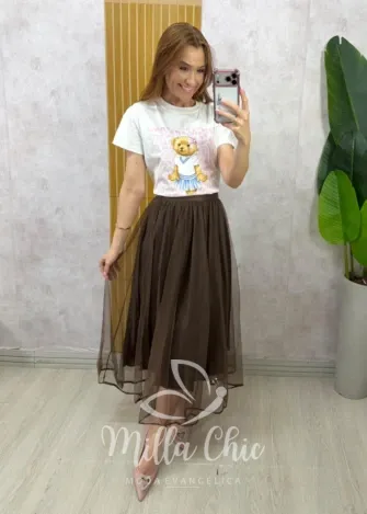 Milla Chic - Saia Carlota em tule - Marrom