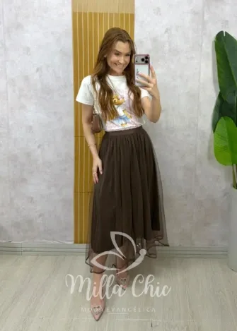 Milla Chic - Saia Carlota em tule - Marrom