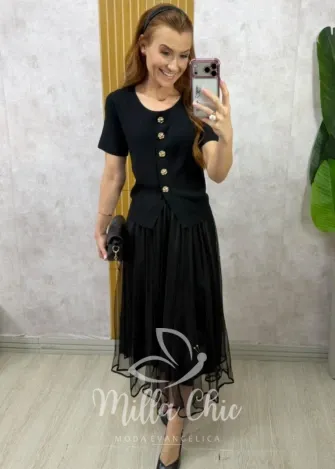 Milla Chic - Saia Carlota em tule - Preta