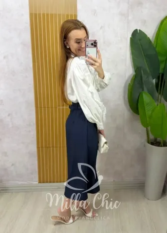 Milla Chic - Saia Carmem em alfaiataria - Azul