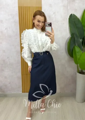 Milla Chic - Saia Carmem em alfaiataria - Azul