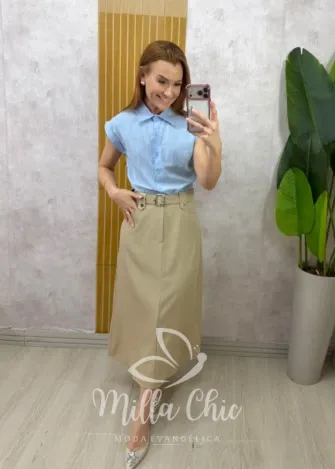 Milla Chic - Saia Carmem em alfaiataria - Azul (cópia)