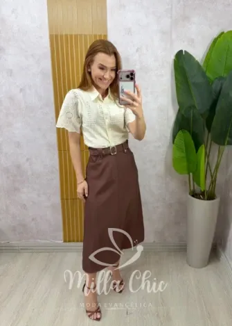 Milla Chic - Saia Carmem em alfaiataria - Marrom