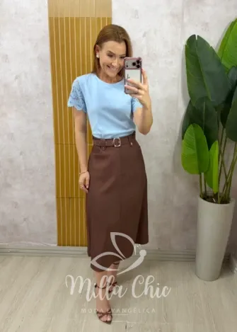 Milla Chic - Saia Carmem em alfaiataria - Marrom