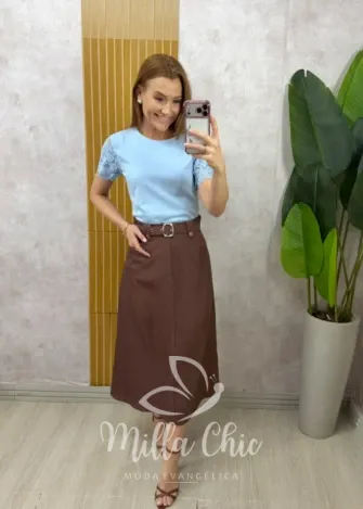 Milla Chic - Saia Carmem em alfaiataria - Marrom