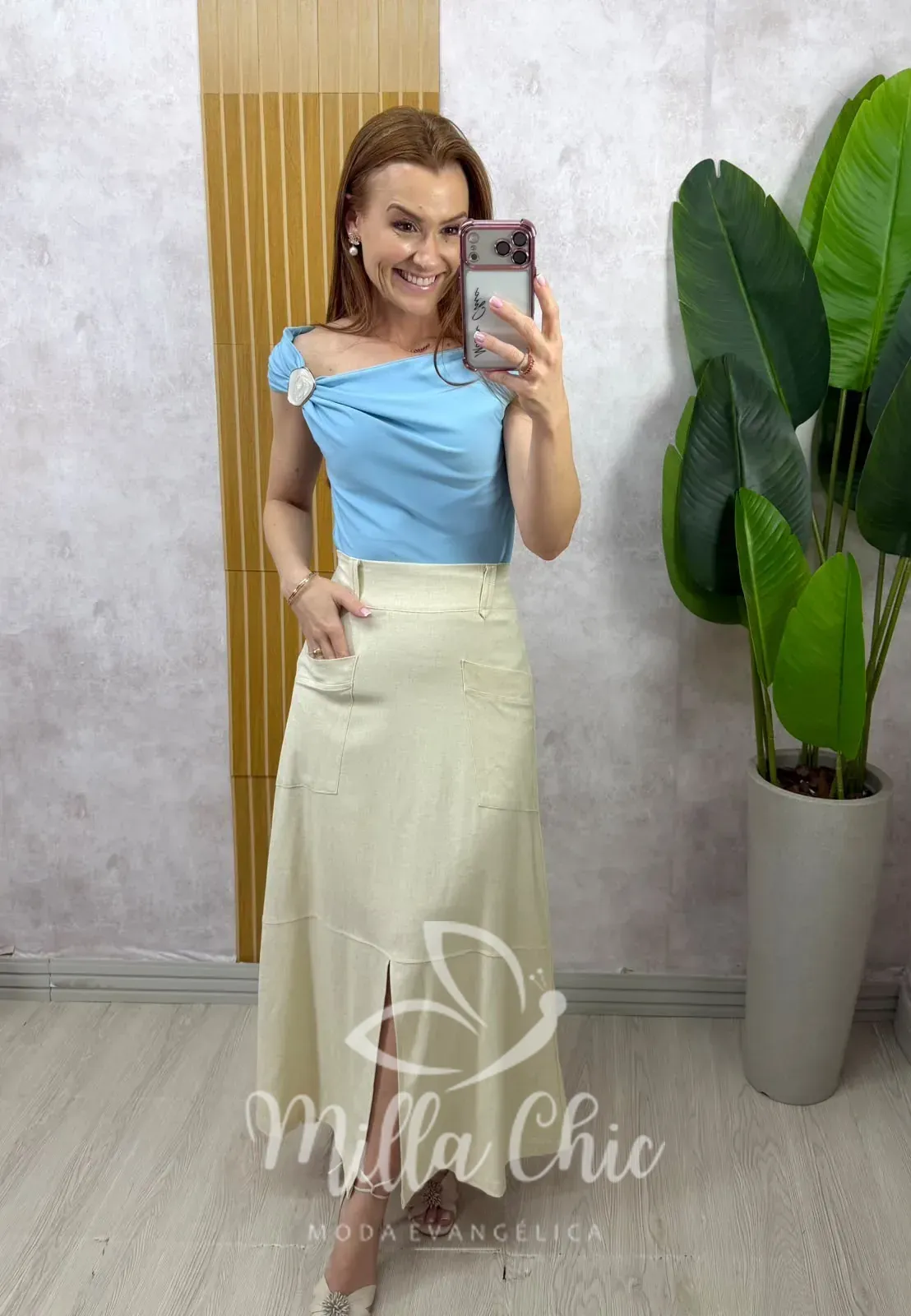 Milla Chic – Saia Elza em linho – Natural Milla Chic - Saia Elza em linho - Natural