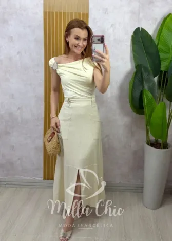 Milla Chic - Saia Elza em linho - Natural