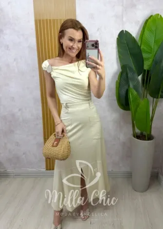 Milla Chic - Saia Elza em linho - Natural