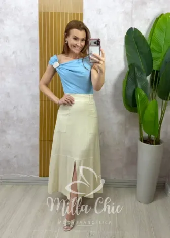 Milla Chic - Saia Elza em linho - Natural