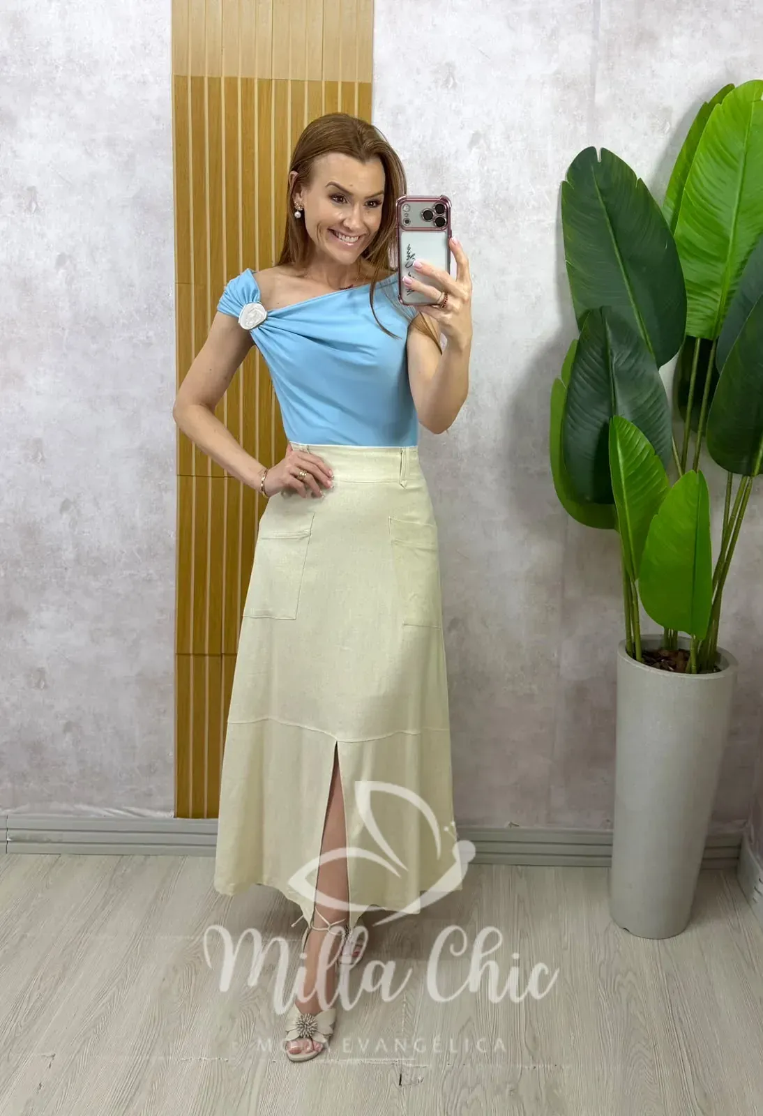Milla Chic – Saia Elza em linho – Natural Milla Chic - Saia Elza em linho - Natural
