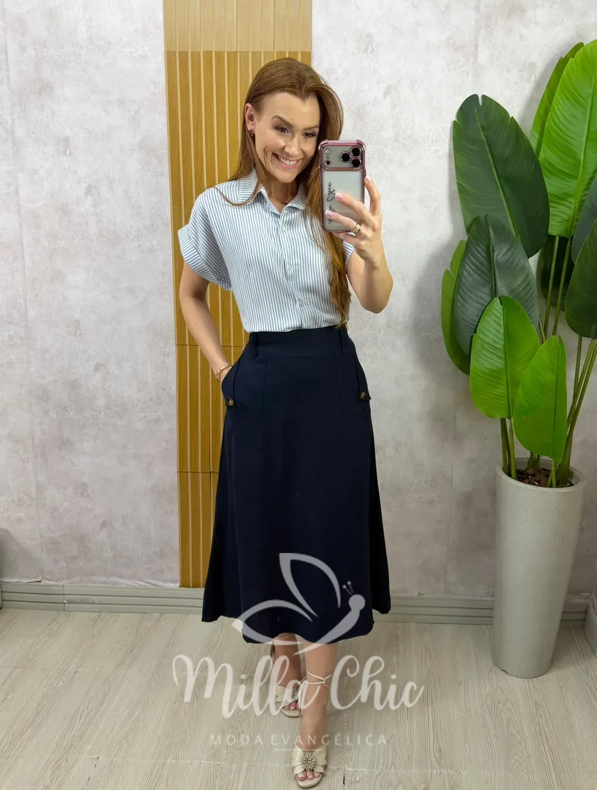 Milla Chic – Saia Elza em linho – Natural (cópia) Milla Chic - Saia Elza em linho - Natural (cópia)