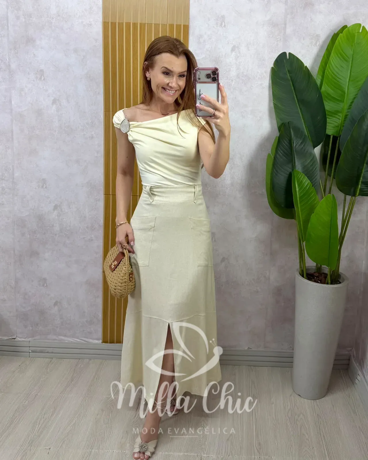 Milla Chic – Saia Elza em linho – Natural Milla Chic - Saia Elza em linho - Natural