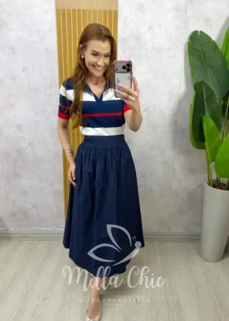 Milla Chic - Saia Francisca em tricoline - Azul Marinho