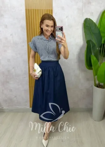 Milla Chic - Saia Francisca em tricoline - Azul Marinho