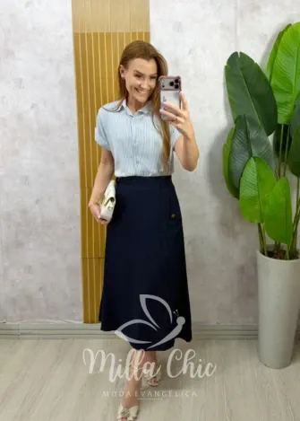 Milla Chic - Saia Gioconda em linho - Azul Marinho