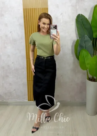 Milla Chic - Saia Jeans Sabrina - Preta