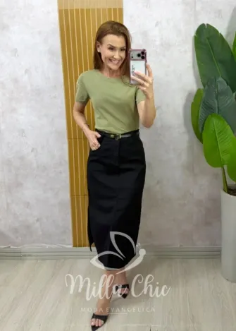 Milla Chic - Saia Jeans Sabrina - Preta