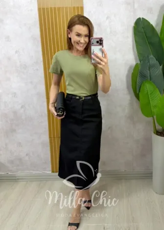 Milla Chic - Saia Jeans Sabrina - Preta