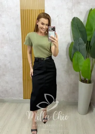 Milla Chic - Saia Jeans Sabrina - Preta