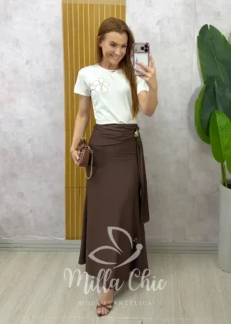 Milla Chic - Saia Luana em poliamida - Marrom