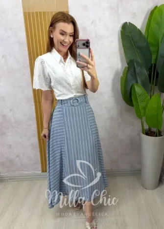 Milla Chic - Saia Regiane em linho - Azul