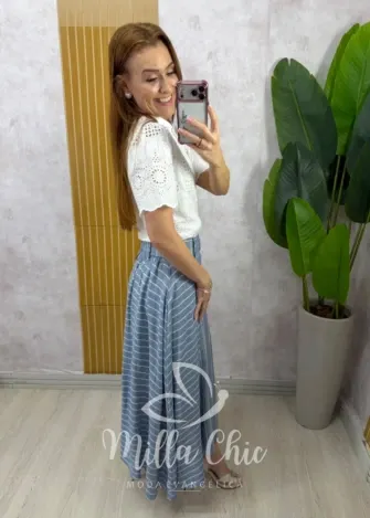 Milla Chic - Saia Regiane em linho - Azul