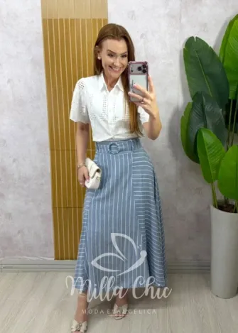 Milla Chic - Saia Regiane em linho - Azul