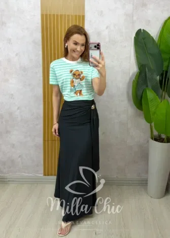 Milla Chic - T-Shirt Ursinha listrada - Bege (cópia)