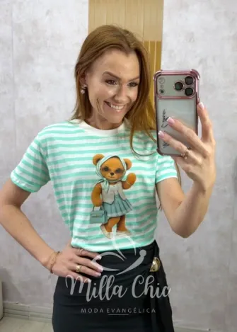 Milla Chic - T-Shirt Ursinha listrada - Bege (cópia)