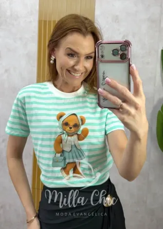 Milla Chic - T-Shirt Ursinha listrada - Bege (cópia)