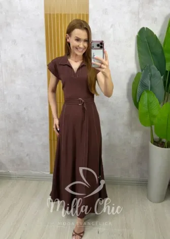 Milla Chic - Vestido Aline alfaiataria marrant - Marrom