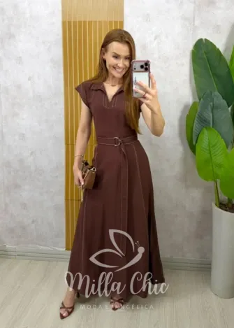 Milla Chic - Vestido Aline alfaiataria marrant - Marrom