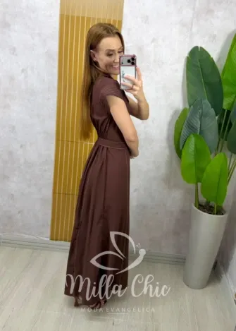 Milla Chic - Vestido Aline alfaiataria marrant - Marrom