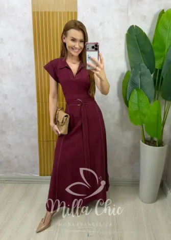 Milla Chic - Vestido Aline alfaiataria marrant - Marrom (cópia)