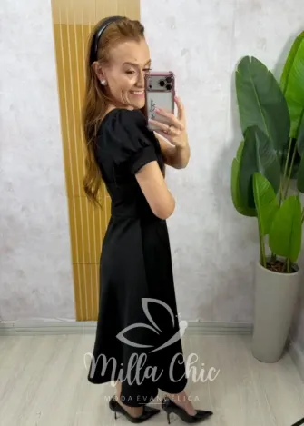 Milla Chic - Vestido Eliane em Suedi - Preto