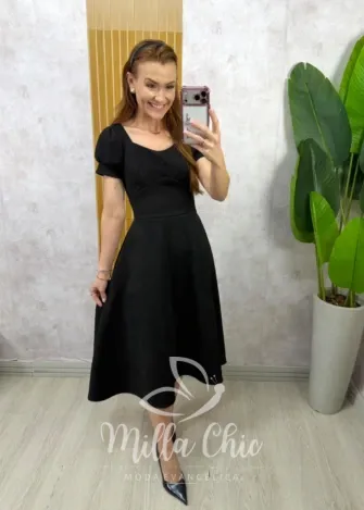 Milla Chic - Vestido Eliane em Suedi - Preto