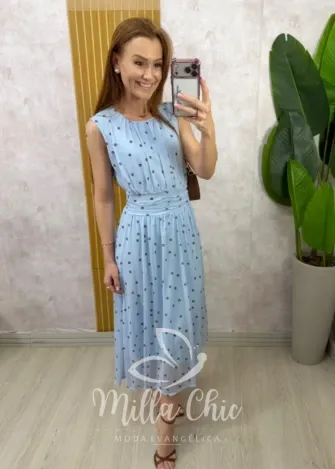 Milla Chic - Vestido Michele em tule póa - Azul