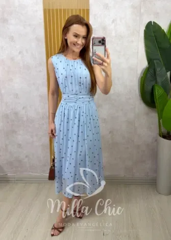 Milla Chic - Vestido Michele em tule póa - Azul