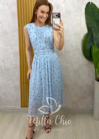 Milla Chic - Vestido Michele em tule póa - Azul