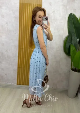 Milla Chic - Vestido Michele em tule póa - Azul
